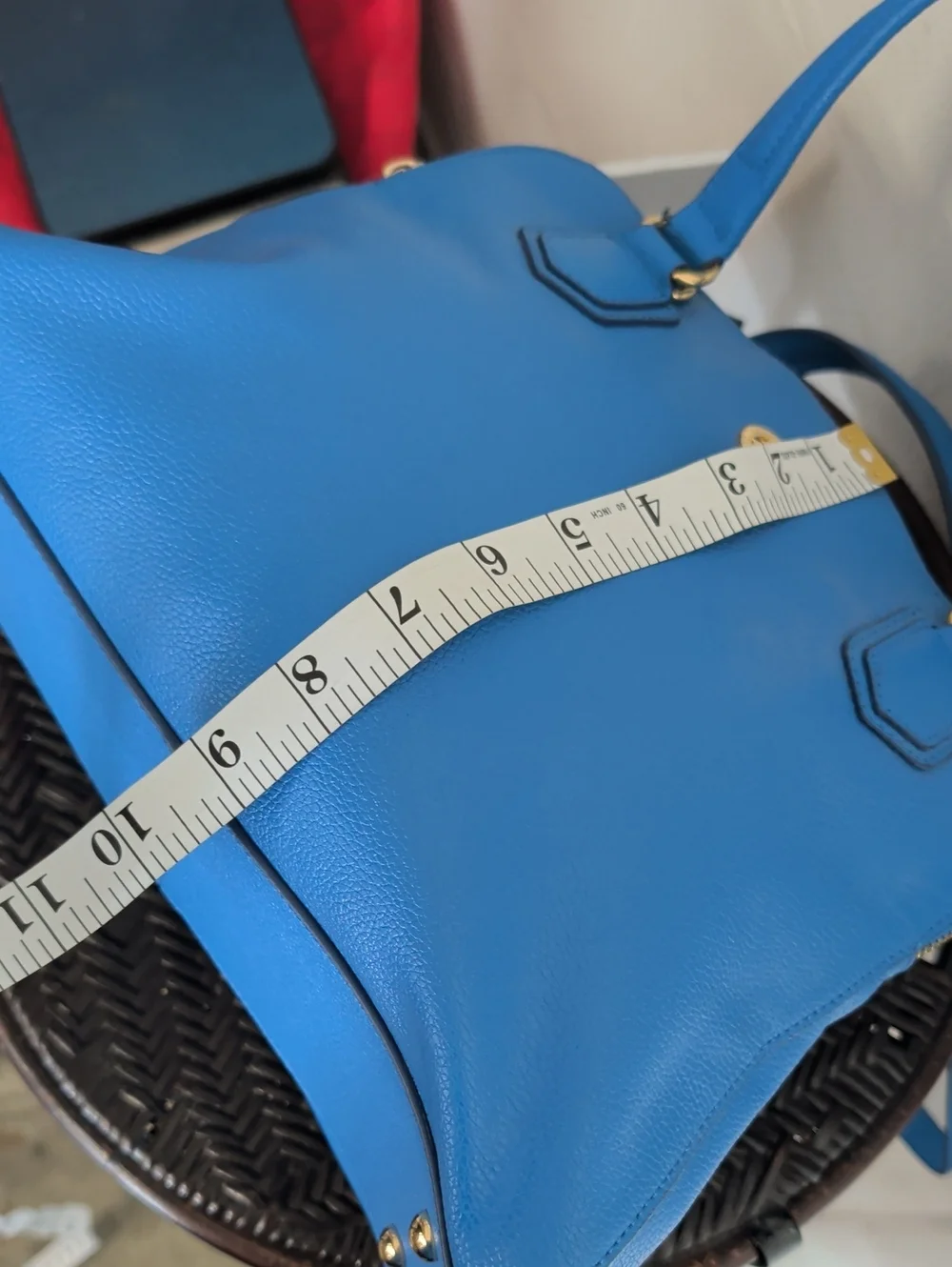 Ora Delphine Blue Pebbled Leather Crossbody Bag Gold Tone Hardware